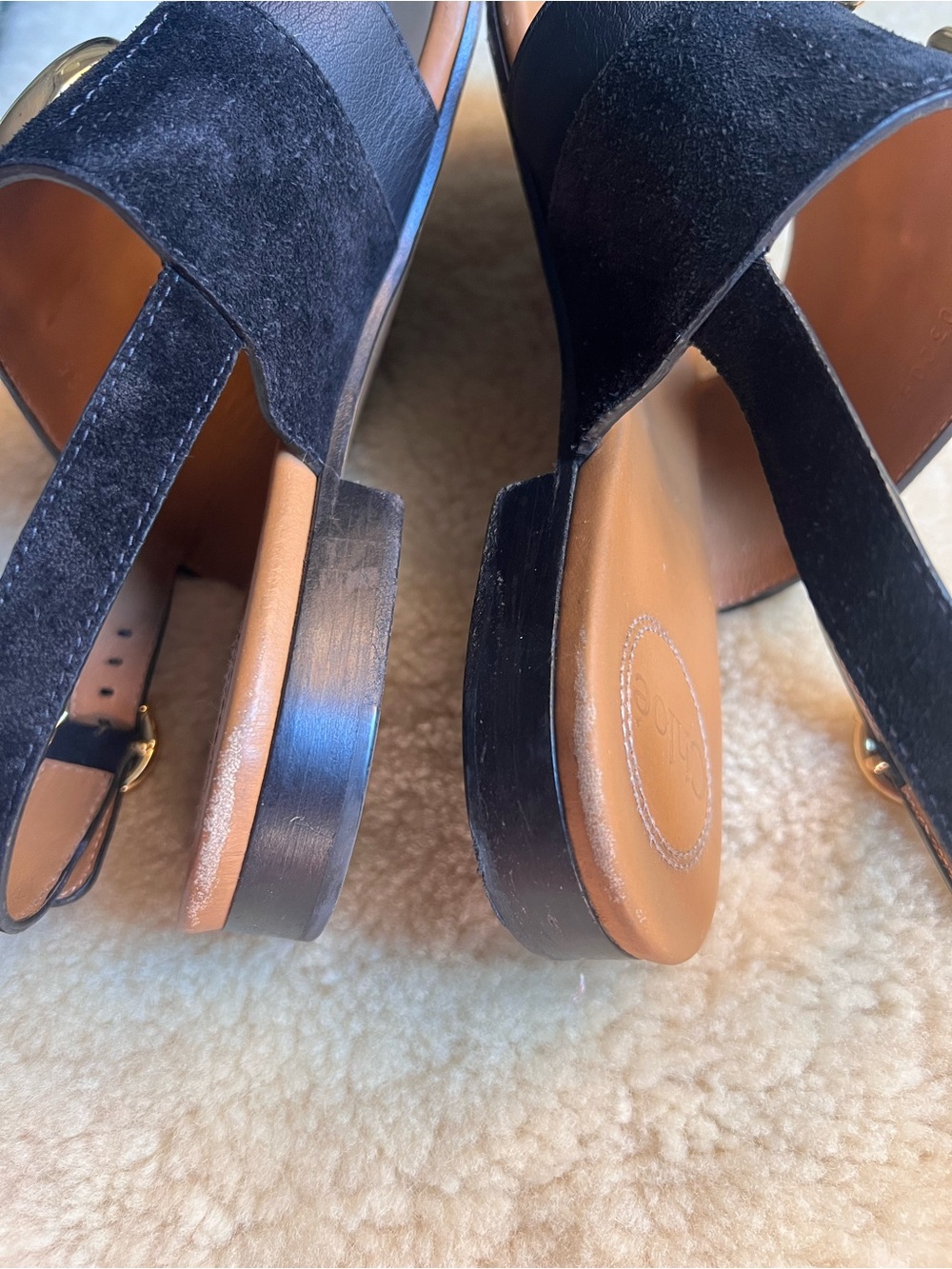 CHLOE C Slingback Sandals Sz 39 US 9 Suede Leather Black Chic Luxury Summer - Picture 7 of 16